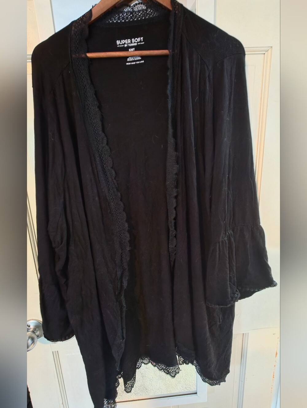 torrid Black Lace-Trim Open-Front Cardigan